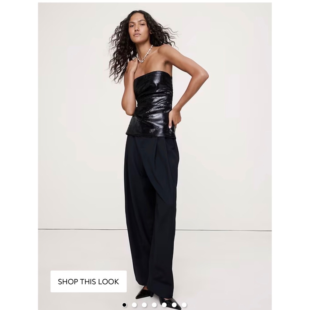 Banana Republic Sequin Ruched Strapless Top Black Shimmer Tube Top Small